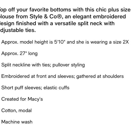 Style and co. Women's Lavender Embroidered Top 1x NWT - Picture 3 of 9